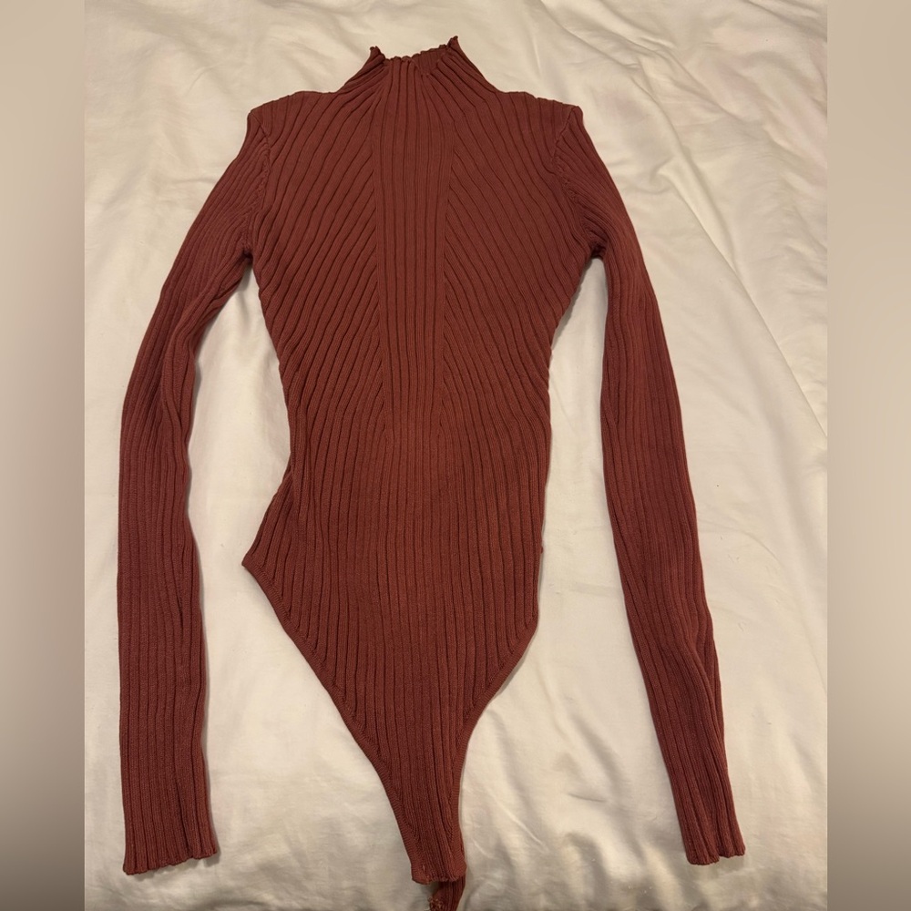 Hera Collection Ribbed Long-Sleeve Bodysuit in copper